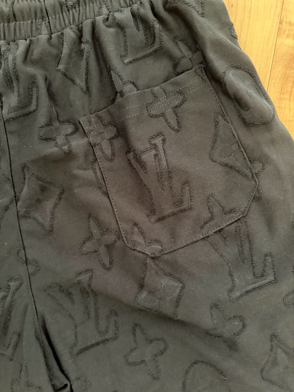LV Men Monogram Embossed Short Sleeve Tee and Drawstring Shorts Set